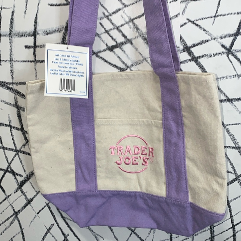 Trader Joe's Purple and Cream Tote Bag